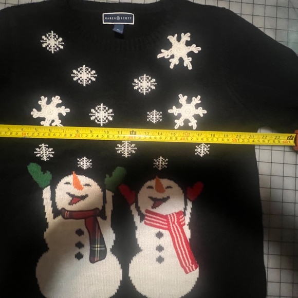 Ugly Christmas Sweater  Karen Scott XL Black Snowmen Snowflakeslong sleeve cute - Picture 9 of 10